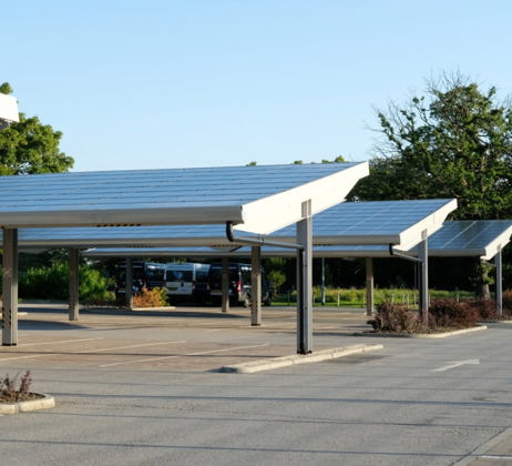 Several Solar PV Canopies in a car park