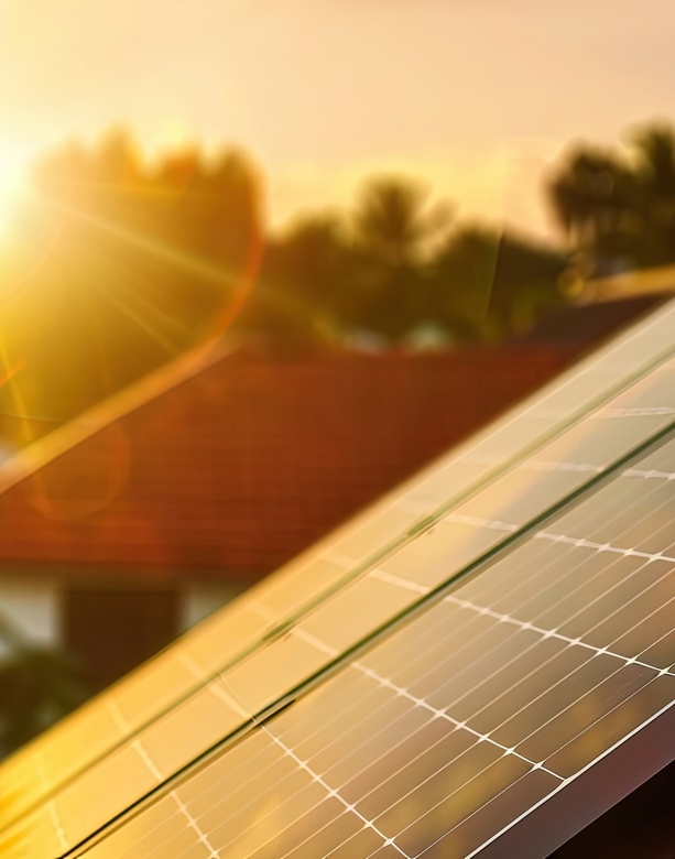 Solar panel and sun rays
