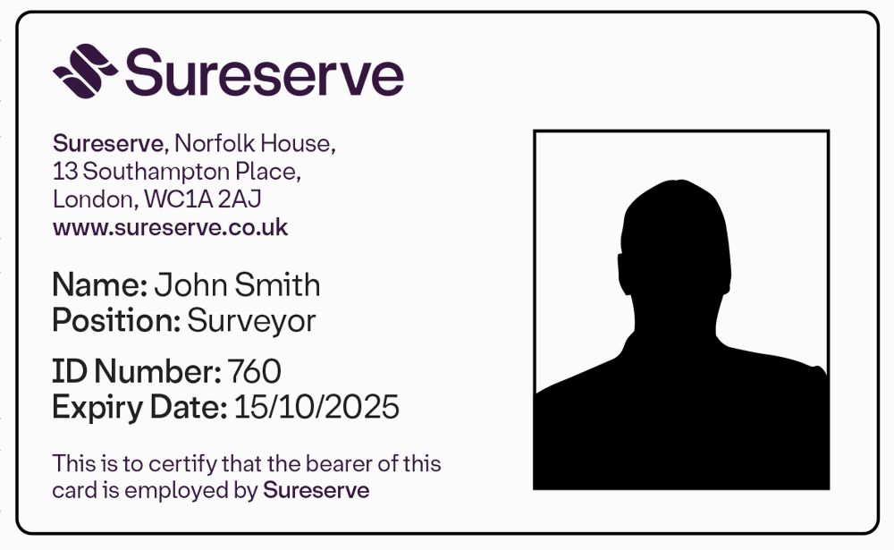 Sureserve ID Badge with logo and silhouette of person