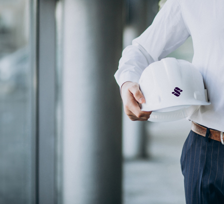 Man in suit with hard hat